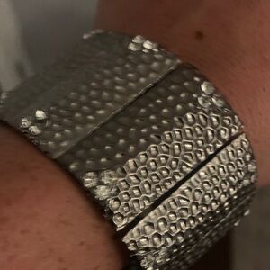Textured Silver Cuff Bracelet with Diamond Accents